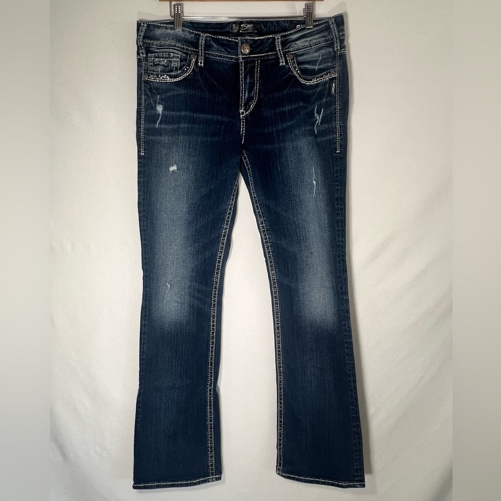 Silver Jeans Co. Womens Suki Blue Mid Rise Bootcut Jeans 34x33